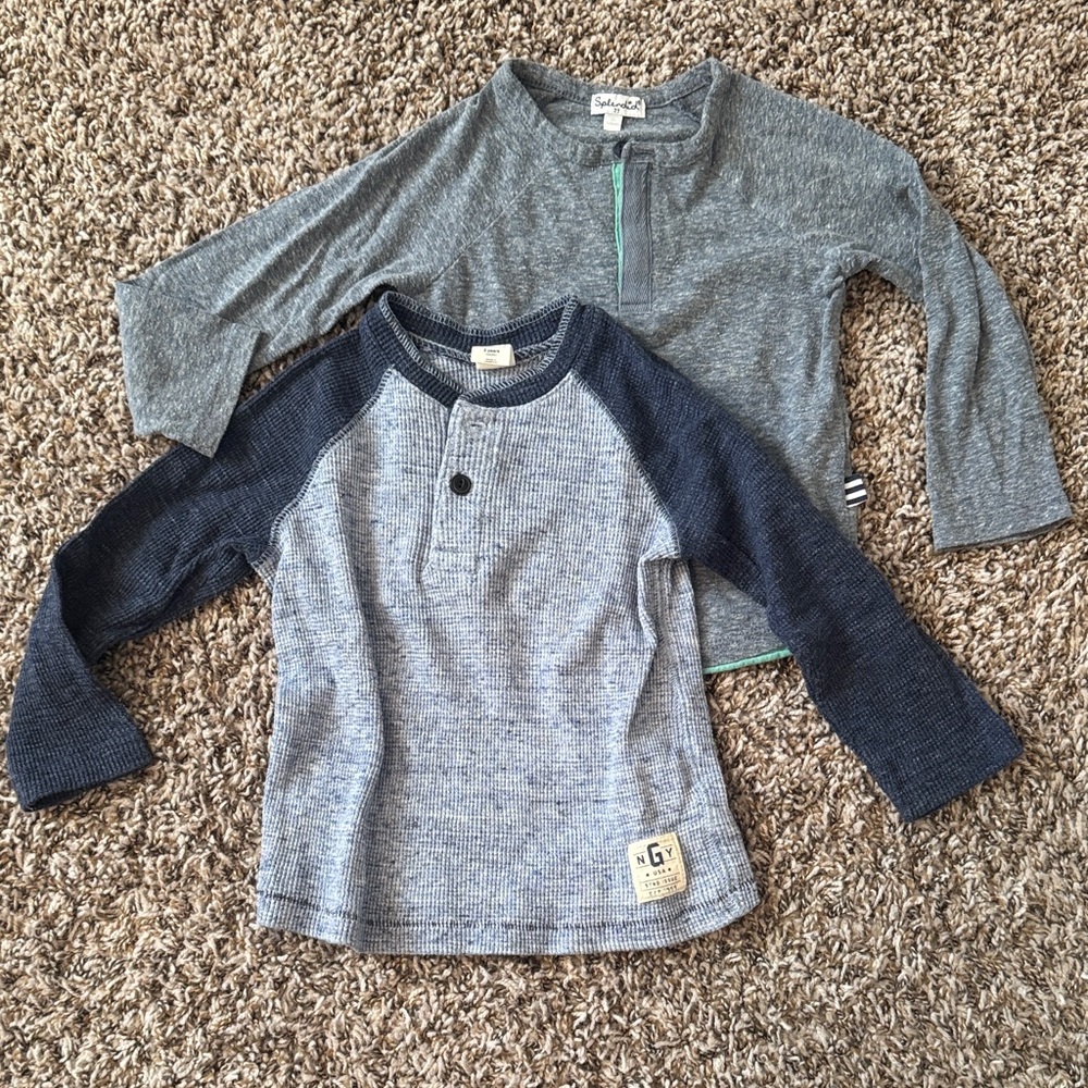 Boys' Gray (SPLENDID) & Navy Raglan Henley (GAP) Long Sleeve Shirts